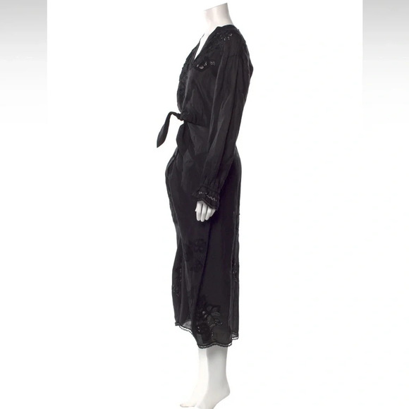 Veronica Beard Midi Dress Trina 4 Black Lace Floral Applique Button Front - Picture 8 of 15